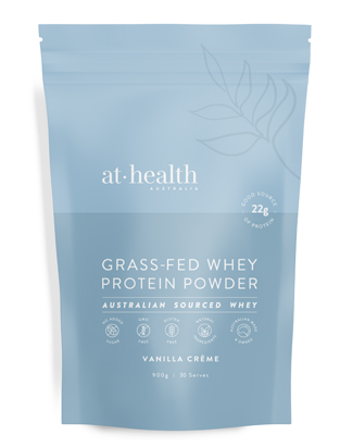 At Health Australia Grass-Fed Whey Protein Powder Vanilla Creme 900g
