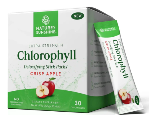Nature's Sunshine Extra Strength Chlorophyll Detoxifying Stick Packs Crisp Apple 30 Sachets