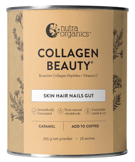 Nutra Organics Collagen Beauty with Bioactive Collagen Peptides + Vitamin C Add to Coffee Caramel 225g