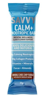 Savvy Calm+ Nootropic Bar Double Choc Chip Fudge 10x Pack