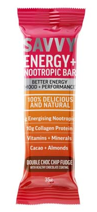 Savvy Energy+ Nootropic Bar Double Choc Chip Fudge 10x Pack