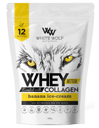 White Wolf Nutrition Whey Better Protein Blended with Collagen Banana Ice Cream 396g