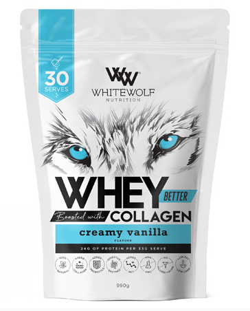 White Wolf Nutrition Whey Better Protein Blended with Collagen Creamy Vanilla 990g