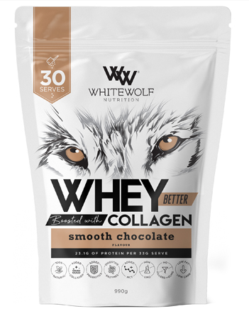 White Wolf Nutrition Whey Better Protein Blended with Collagen Smooth Chocolate 990g