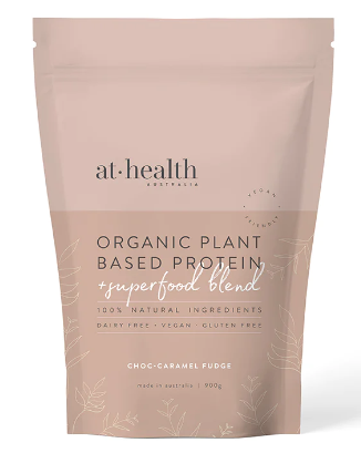 At Health Australia Organic Plant Based Vegan Protein + Superfood Blend Choc-Caramel Fudge 900g