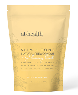At Health Australia Slim + Tone Natural Pre-Workout + Fat Burning Blend Tropical Sunshine 200g
