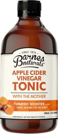 Barnes Naturals Organic Unfiltered Apple Cider Vinegar Tonic Turmeric Booster 500ml - Luxe Tribe Wellness Dispensary