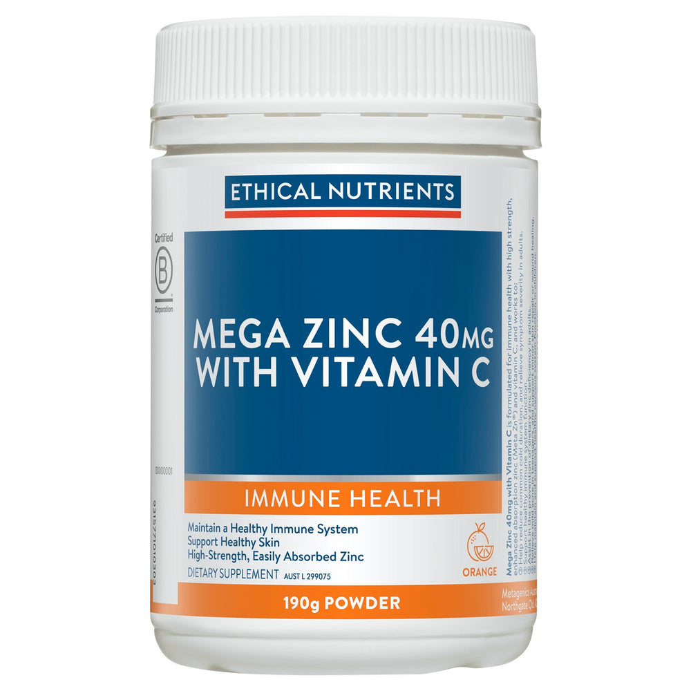 Ethical Nutrients Mega Zinc 40mg with Vitamin C Orange 190g