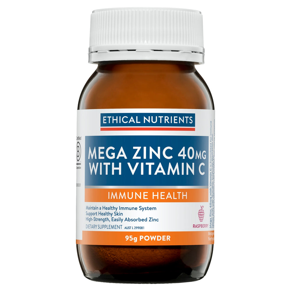 Ethical Nutrients Mega Zinc 40mg with Vitamin C Raspberry 95g