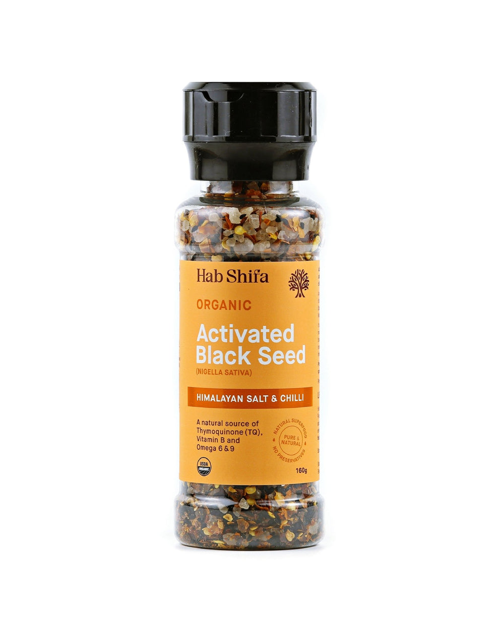 Hab Shifa Organic Activated Himalayan Rock Salt, Chilli & Black Seed Grinder 160g