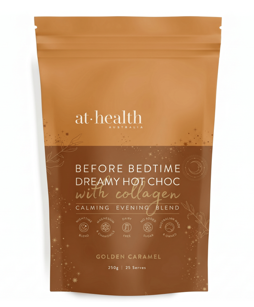 At Health Australia Before Bedtime Dreamy Hot Chocolate with Collagen - Golden Caramel 250g