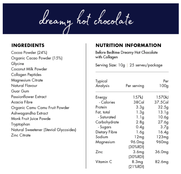 At Health Australia Before Bedtime Dreamy Hot Choc with Collagen 250g